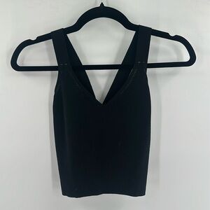Escada Cropped Criss Cross‎ Back V Neck Tank Black
